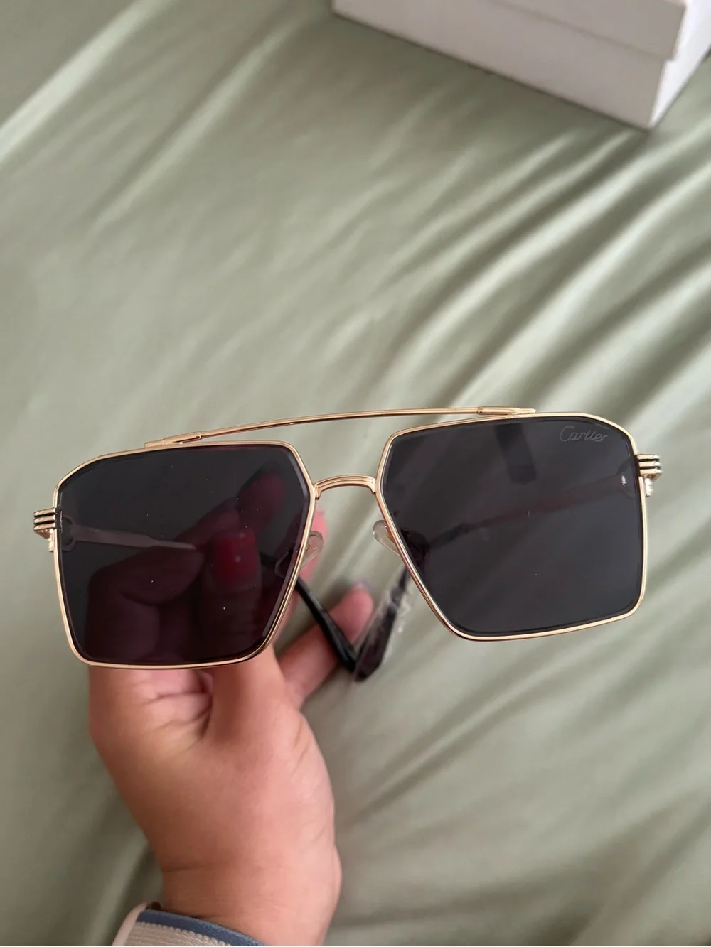 Cartier Gold Men's Sunglasses with Dark Black Lenses